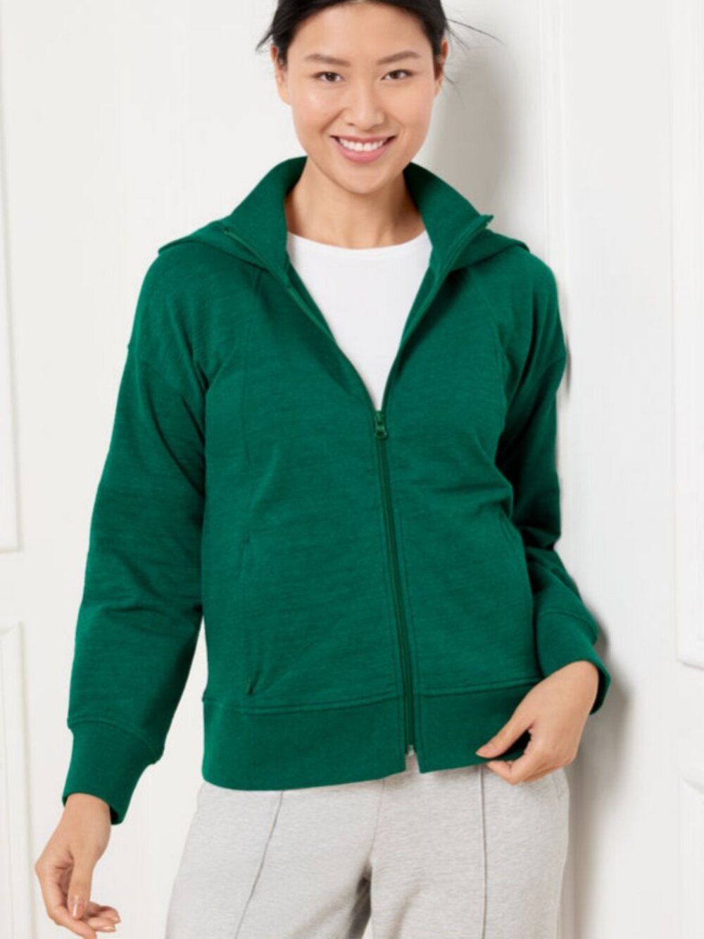 Talbots Cozy Crush Full Zip Hoodie; Green; NWT; Size Large